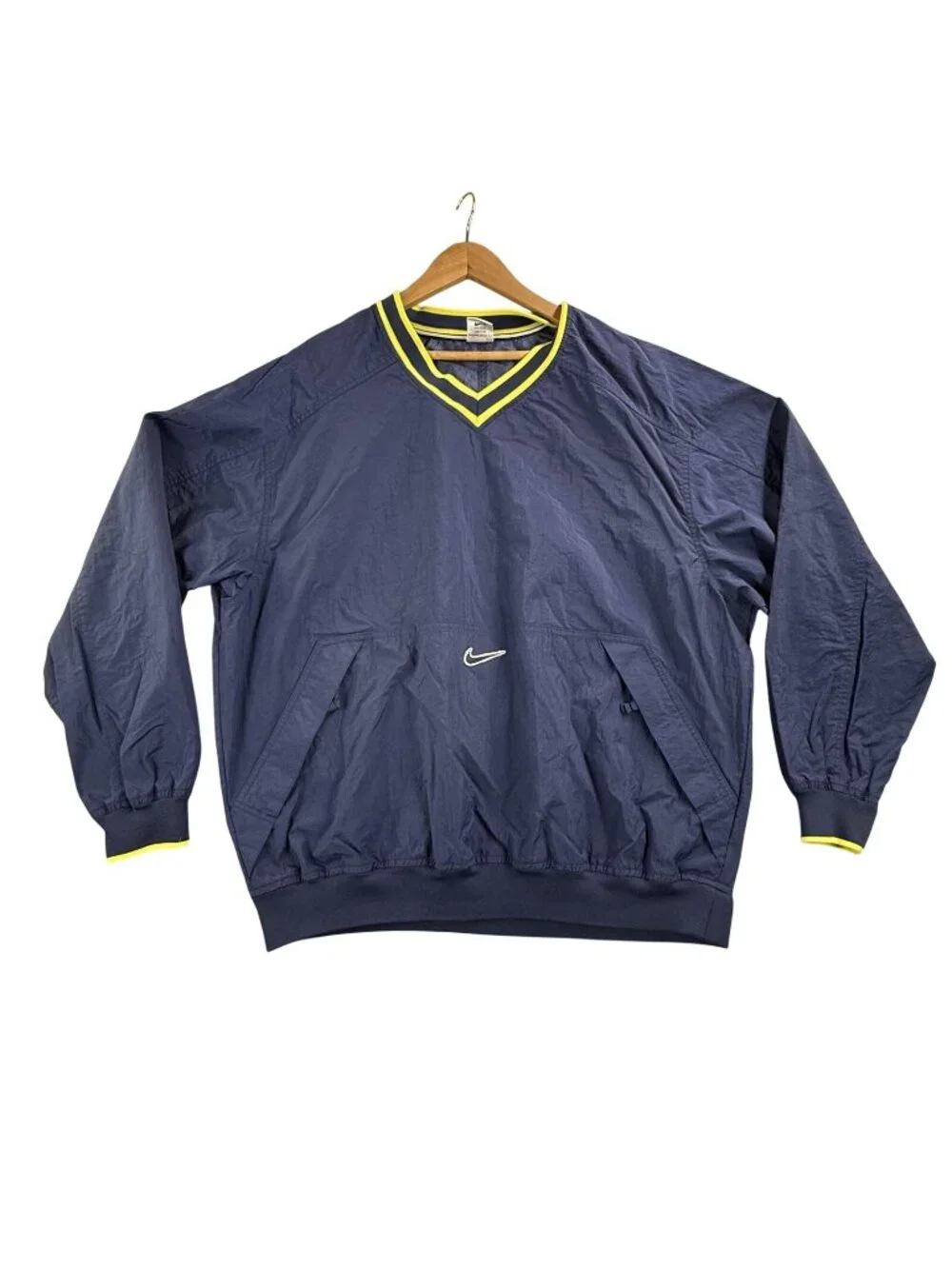 Vintage Nike Jacket Mens XL Blue V Neck Pullover Windbreaker Zip Pockets 90s